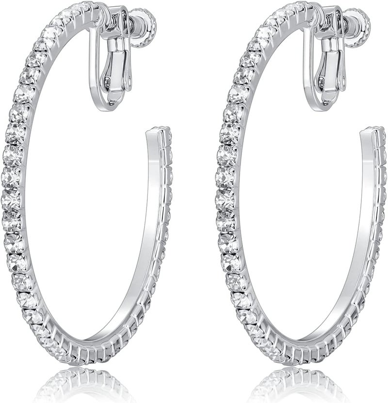 LAXPICOL Fashion Sparkly Austrian Circle Hoop Earrings Clip On Earrings For Women No Piercing Earrrings - Image 1